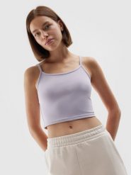 4F Crop-top slim gładki damski - fioletowy XL. Fioletowe topy 4f, xl, bez wzorów, bez kołnierzyka, bez ramiączek. Za 79.99 zł.