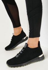 Czarne Buty Sportowe na Płaskiej Podeszwie z Wycięciami i Ozdobnym Wiązaniem Petronille. Czarne buty sportowe lifestyle Born2be, na wiosnę, bez wzorów, sportowe, bez zapięcia. W wyprzedaży za 71.99 zł.