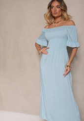 Jasnoniebieska Rozkloszowana Sukienka Hiszpanka z Bawełny z Elastyczną Górą Maissa. Niebieskie sukienki Renee, na co dzień, l, bez wzorów, z bawełny, eleganckie, bez kołnierzyka, bez ramiączek, midi, rozkloszowane. W wyprzedaży za 41.99 zł.