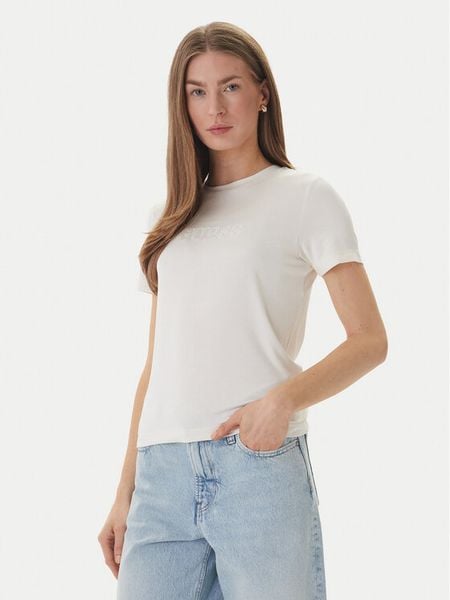 Guess T-Shirt O6GI00 KBF92 Écru Regular Fit. Białe t-shirty Guess, s, z aplikacjami, bez kołnierzyka, bez ramiączek. Za 92.99 zł.
