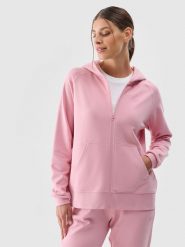4F Bluza dresowa rozpinana z kapturem damska - różowa L. Czerwone bluzy 4f, l, bez wzorów, z bawełny, sportowe, bez ramiączek, z kapturem. Za 159.99 zł.
