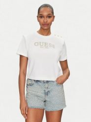 Guess T-Shirt W5GI15 K8FQ4 Biały Regular Fit. Białe t-shirty Guess, xxl, z aplikacjami, z bawełny, bez kołnierzyka, bez ramiączek. Za 109.99 zł.