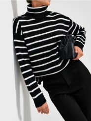 Golf w paski - czarny. Czarne swetry Sinsay, l, bez wzorów, bez ramiączek. Za 49.99 zł.