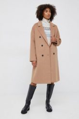 Vero Moda płaszcz wełniany kolor beżowy przejściowy. Brązowe płaszcze Vero Moda, s, bez wzorów, z wełny, klasyczne, bez kaptura. W wyprzedaży za 419.99 zł.