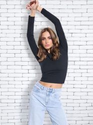 Bawełniana bluzka z długim rękawem - czarny. Czarne bluzki Sinsay, l, bez wzorów, z bawełny, bez kołnierzyka, bez ramiączek. Za 25.99 zł.