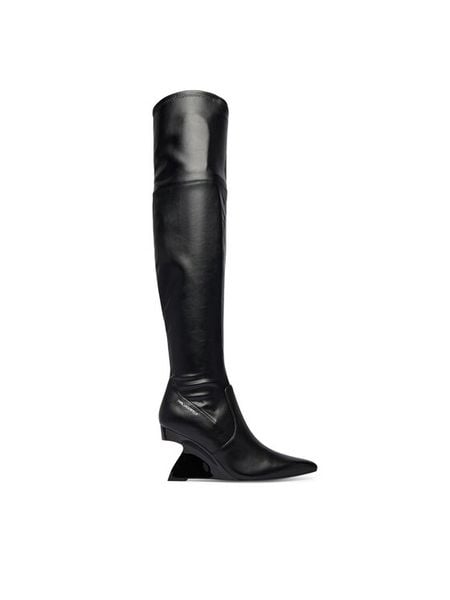 KARL LAGERFELD Kozaki Waverly KL34690 Czarny. Czarne kozaki KARL LAGERFELD, bez wzorów, ze skóry, bez obcasa, na koturnie, bez zapięcia. Za 1,279.00 zł.