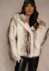 Jasnobeżowa Kurtka Futerko z Nieodpinanym Kapturem Tusnema. Brązowe kurtki Renee, l, z aplikacjami, z futra, eleganckie. Za 269.99 zł.