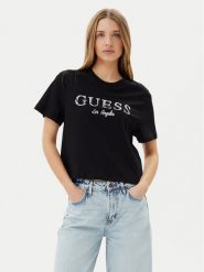Guess T-Shirt V5GI09 K9RM1 Czarny Regular Fit. Czarne t-shirty Guess, m, z aplikacjami, z bawełny, bez kołnierzyka, bez ramiączek. Za 129.99 zł.