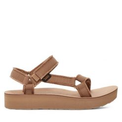 Sandały Teva. Brązowe sandały Teva, bez wzorów, bez obcasa, na płaskiej podeszwie, bez zapięcia. Za 349.99 zł.