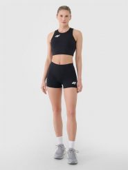 4F Legginsy krótkie treningowe damskie - czarne L. Czarne legginsy 4f, bez wzorów, z dzianiny, sportowe, krótkie. Za 89.99 zł.