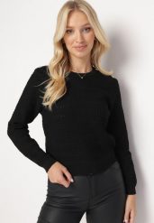 Czarny Klasyczny Sweter z Napami Tavai. Czarne swetry Born2be, bez wzorów, klasyczne, bez ramiączek. W wyprzedaży za 50.99 zł.
