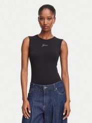 Guess Top W6YP17 K3881 Czarny Regular Fit. Czarne topy Guess, s, z aplikacjami, bez kołnierzyka, bez ramiączek. Za 174.99 zł.