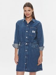 Calvin Klein Jeans Sukienka jeansowa Darted Denim Shirt Dress J20J222461 Granatowy Slim Fit. Niebieskie sukienki Calvin Klein Jeans, m, bez wzorów, z bawełny, bez kołnierzyka, bez ramiączek. Za 339.99 zł.