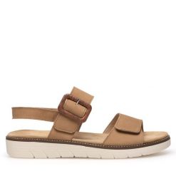Sandały Remonte. Brązowe sandały Remonte, bez wzorów, bez obcasa, na płaskiej podeszwie, bez zapięcia. Za 349.99 zł.