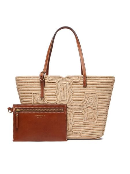 Tory Burch Torebka Ella 183825 Beżowy jasny. Brązowe shopper bag Tory Burch, bez wzorów, bez dodatków. Za 2,189.00 zł.