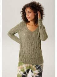 Aniston Sweter w kolorze zielonym rozmiar: 42. Zielone swetry Aniston, bez wzorów, z bawełny, bez ramiączek. Za 57.06 zł.