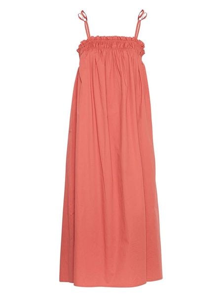 MOSS COPENHAGEN Sukienka "Lynella Cenilla" w kolorze łososiowym rozmiar: L. Pomarańczowe sukienki Moss Copenhagen, l, bez wzorów, z bawełny, bez kołnierzyka, bez ramiączek, midi. Za 131.43 zł.