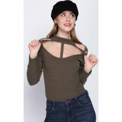 Ciemnozielone Body Keep Calling. Szare body i gorsety marki Born2be, z dzianiny, z długim rękawem. Za 19.99 zł.