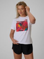 4F T-shirt regular z nadrukiem damski - biały XL. Białe t-shirty sportowe 4f, s, bez wzorów, z bawełny, bez ramiączek. Za 69.99 zł.