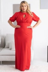 Sukienka na wesele dekolt łezka i rozporek na boku ARATA długa czerwona. Czerwone sukienki KARKO, na co dzień, l, z aplikacjami, z elastanu, eleganckie, bez kołnierzyka, plus size, bez ramiączek, maxi, dopasowane. Za 359.50 zł.