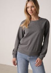 Ciemnoszara Bluza z Bawełną Ozdobiona Ściągaczami Hilani. Szare bluzy Born2be, l, bez wzorów, z bawełny, casualowe, bez ramiączek, bez kaptura. Za 49.99 zł.