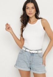 Biały Bawełniany Top z Prążkowanego Materiału Tilzedi. Białe topy Born2be, m, bez wzorów, z bawełny, klasyczne, bez kołnierzyka, bez ramiączek. Za 29.99 zł.