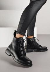 Czarne Botki Trzewiki ze Skóry Naturalnej Lilidessa. Czarne botki Born2be, bez wzorów, z jeansu, eleganckie, bez obcasa, na płaskiej podeszwie, bez zapięcia. Za 109.99 zł.