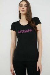 Guess t-shirt damski kolor czarny. Czarne t-shirty Guess, z aplikacjami, z bawełny, bez kołnierzyka, bez ramiączek. Za 169.99 zł.