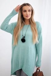 Sweter z naszyjnikiem miętowy. Zielone swetry KESI, l, bez wzorów, z elastanu, plus size, bez ramiączek. Za 154.75 zł.