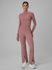 4F Spodnie treningowe z rozszerzanymi nogawkami damskie - różowe L. Czerwone spodnie dresowe 4f, bez wzorów, ze skóry, długie. Za 169.99 zł.