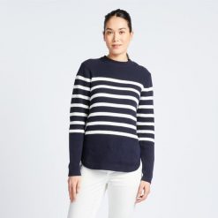Sweter marynarski damski Tribord 100. Białe swetry TRIBORD, l, bez wzorów, z bawełny, sportowe, bez ramiączek. W wyprzedaży za 99.99 zł.