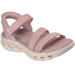Sandały damskie Skechers Go Walk Glide step 2.0 Sandal. Czerwone sandały Skechers, bez wzorów, z materiału, bez obcasa, bez zapięcia. Za 590.00 zł.