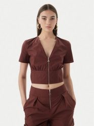 Patrizia Pepe Bluzka 2C1672/A9B9-B887 Brązowy ciemny Regular Fit. Brązowe bluzki Patrizia Pepe, bez wzorów, z bawełny, bez kołnierzyka, bez ramiączek. Za 919.99 zł.