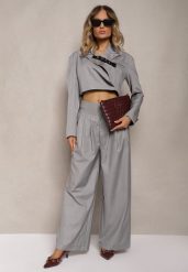 Szare Eleganckie Spodnie High Waist o Szerokim Kroju z Dodatkiem Wiskozy Irelivia. Szare jeansy Renee, l, bez wzorów, z bawełny, biznesowe, z podwyższonym stanem. W wyprzedaży za 119.99 zł.