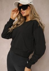 Czarna Bluza z Bawełną ze Ściągaczami przy Rękawach i w Pasie Alberia. Czarne bluzy Renee, l, bez wzorów, z bawełny, casualowe, bez ramiączek, bez kaptura. Za 39.99 zł.