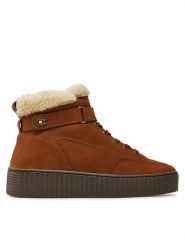 Tommy Hilfiger Botki Faux Fur Nubuck Low Lace-Up FW0FW08172 Brązowy. Brązowe botki Tommy Hilfiger, bez wzorów, z nubiku, bez obcasa, na płaskiej podeszwie, bez zapięcia. Za 419.99 zł.
