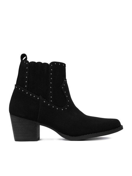 DeeZee Kowbojki LR230702 Czarny. Czarne botki DeeZee, bez wzorów, z materiału, bez obcasa, na słupku, bez zapięcia. Za 179.99 zł.