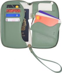 Portfel damski Stackers Wave kremowo-zielony z etui na karty i lusterkiem. Białe portfele Stackers, bez wzorów. Za 199.00 zł.