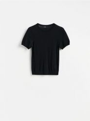 Sweter z wełną i modalem - czarny. Czarne swetry Reserved, l, bez wzorów, z wełny, bez ramiączek. Za 119.99 zł.