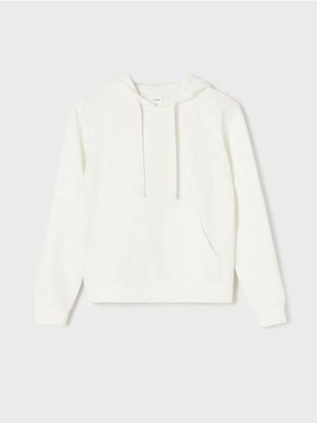 Dresowa bluza hoodie z kieszenią - kremowy. Białe bluzy Sinsay, l, bez wzorów, z dresówki, bez ramiączek, bez kaptura. Za 39.99 zł.
