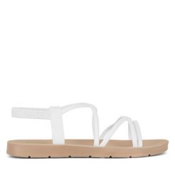 Sandały JENNY. Białe sandały Jenny, bez wzorów, bez obcasa, na płaskiej podeszwie, bez zapięcia. Za 39.99 zł.
