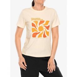 Koszulka z nadrukiem damska Columbia Sun Trek Graphic S/S III. Brązowe t-shirty sportowe Columbia, s, bez wzorów, bez ramiączek. Za 99.99 zł.