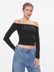 Tommy Jeans Bluzka Tjw Off Shoulder Top Ls DW0DW17535 Czarny Slim Fit. Czarne bluzki Tommy Jeans, m, bez wzorów, z bawełny, bez kołnierzyka, bez ramiączek. Za 189.99 zł.