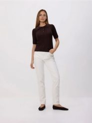 Sweter polo z wełną - brązowy. Brązowe swetry Reserved, l, bez wzorów, z dzianiny, bez ramiączek. Za 119.99 zł.