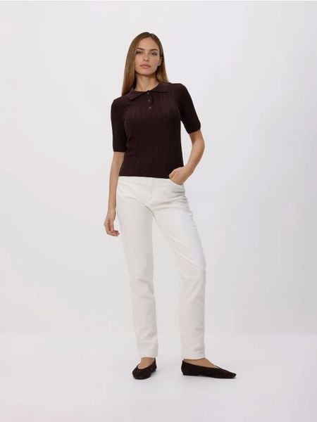 Sweter polo z wełną - brązowy. Brązowe swetry Reserved, l, bez wzorów, z dzianiny, bez ramiączek. W wyprzedaży za 69.99 zł.