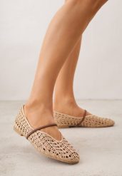 Beżowe Ażurowe Balerinki z Imitacji Plecionki z Paskiem Naeraea. Brązowe baleriny Born2be, w ażurowe wzory, klasyczne, bez obcasa, bez zapięcia. Za 99.99 zł.
