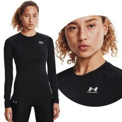 Koszulka termoaktywna damska Under Armour kompresyjna longsleeve. Czarne bielizna termoaktywna damska Under Armour, bez wzorów, bez ramiączek, do biegania. Za 117.99 zł.
