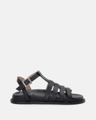 CZARNE SANDAŁY DAMSKIE ZE SKÓRY LICOWEJ L-2208024 BLACK. Czarne sandały Venezia, bez wzorów, ze skóry, bez obcasa, bez zapięcia. Za 259.00 zł.