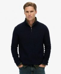 Superdry Cotton Texture Half-Zip Jumper – Sweter z bawełny organicznej. Niebieskie swetry Superdry, m, z aplikacjami, z bawełny, vintage, bez ramiączek. Za 462.95 zł.