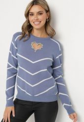Niebieski Sweter z Wiskozą w Geometryczny Wzór z Wycięciem w Kształcie Serca z Cyrkoniami Temilime. Niebieskie swetry Born2be, m, bez wzorów, z jeansu, biznesowe, bez ramiączek. W wyprzedaży za 84.99 zł.